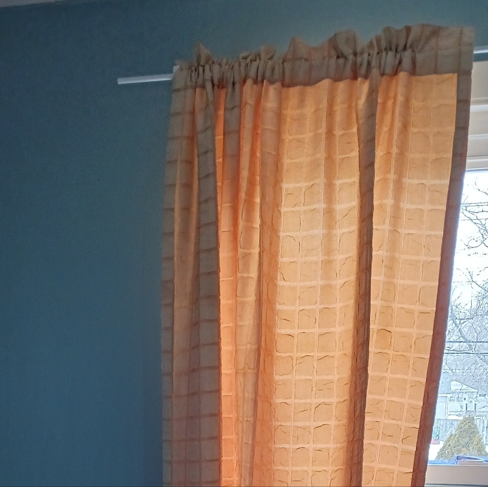 Curtains Vintage Handmade Textured Yellow Fabric MCM